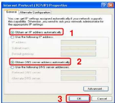 Internet Protocol (TCP/IP) Properties General Alternate Configuration You can get IP settings assigned automatically if your network supports this capability. Otherwise, you need to ask your network administrator for the appropriate IP settings. Obtain an IP address automatically Use the following IP address: IP address: Subset mask: Default gateway: Obtain DNS server address automatically Use the following DNS server addresses: Preferred DNS server: Alternate DNS server: Advanced... OK Cancel