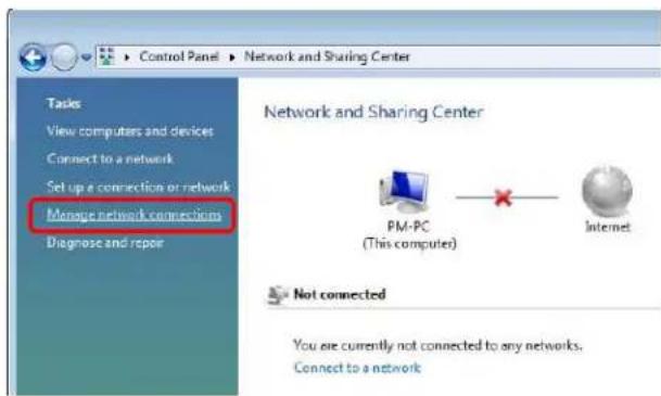 Control Panel ▶ Network and Sharing Center Tasks View computers and devices Connect to a network Set up a connection or network Manage network connections Diagnose and repair Network and Sharing Center PM-PC (This computer) Internet Not connected You are currently not connected to any networks. Connect to a network