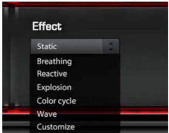 Effect Static Breathing Reactive Explosion Color cycle Wave Customize