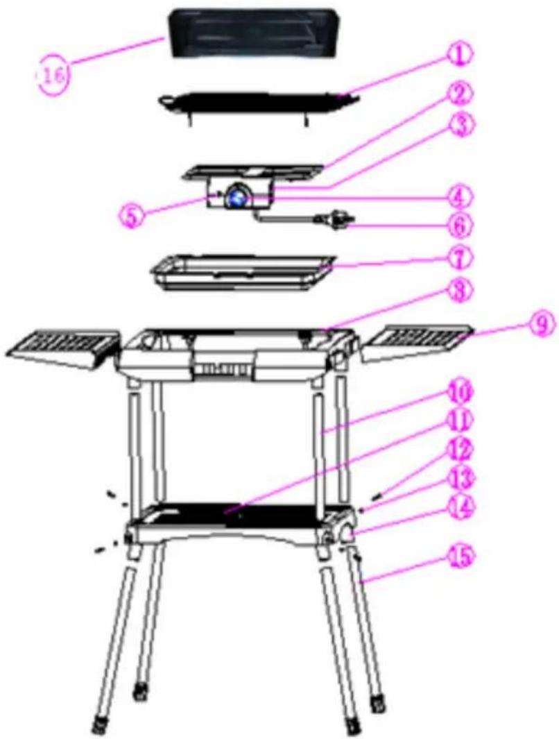Exploded view diagram of a device with numbered parts for identification