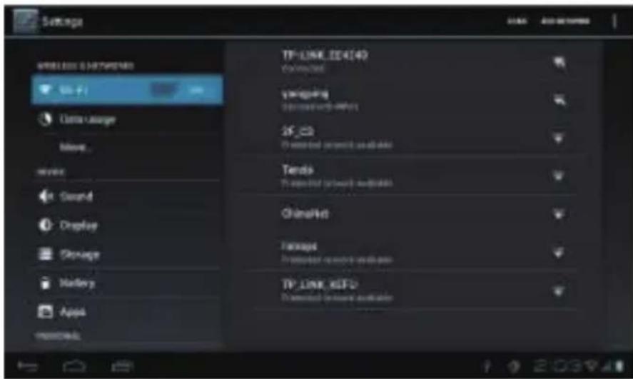 Settings Wireless Networks SP_P Data usage Blow Server Send Display Storage Hardware Apps Instructions TP LINK_2140 Connected Vengaging Connect with errors 2F_C3 Connected from available Tends To edit the network address ChinaNet Tages Promote to remote network TP LINK_XGFD Connected from available