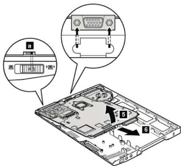 Diagram showing a computer motherboard with labeled components and connectors, including a connector labeled 'a' and numbered parts 5 and 6.
