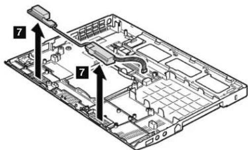 Technical diagram of a computer motherboard with labeled components and arrows indicating assembly or connection points.