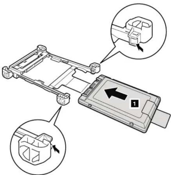 Technical diagram showing assembly of a device with labeled components and directional arrows indicating movement or assembly.