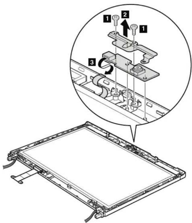 Technical diagram showing assembly steps of a device with numbered components and a magnified view of the frame structure.