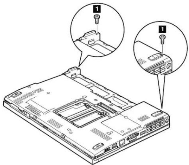 Technical diagram of a laptop rear panel with two labeled parts showing internal components and mounting features.