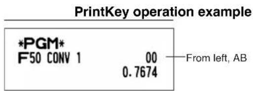 PrintKey operation example *PGM* F50 CONV 1 00 0.7674 From left, AB