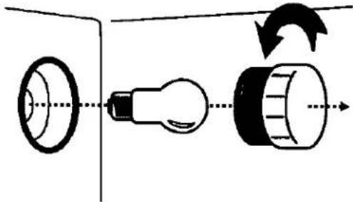Diagram showing a light bulb connected to a circular component with an arrow indicating rotation or change.