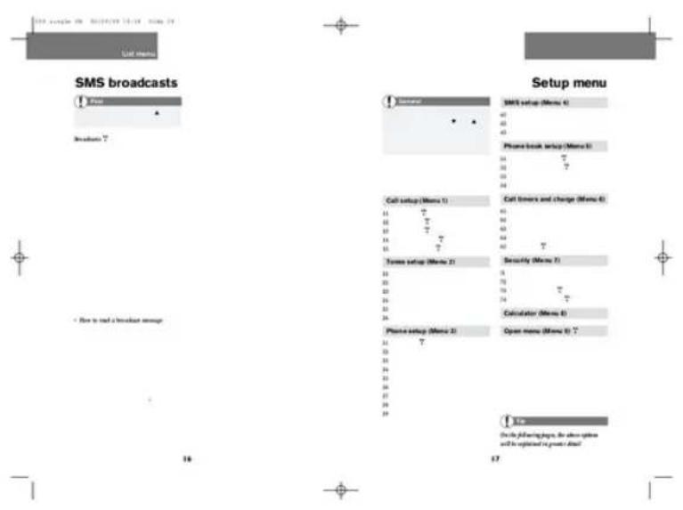 SMS broadcasts Status Breakfast T • Flow to read a broadcast message Setup menu Message MMS setup (Message 4) 40 Phone book setup (Message 5) 34 Call timer and charge (Message 6) 11 T 20 T 30 T 40 T 50 T 60 T 70 T 80 T 90 T 100 T 110 T 120 T 130 T 140 T 150 T 160 T 170 T 180 T 190 T 200 T 210 T 220 T 230 T 240 T 250 T 260 T 270 T 280 T 290 T 300 T 310 T 320 T 330 T 340 T 350 T 360 T 370 T 380 T 390 T 400