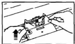 Illustration of hands operating a device with an upward arrow and ground symbol (no text or labels)