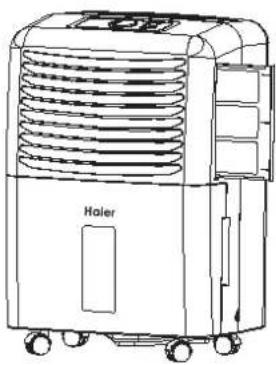 Line drawing of a Haier air purifier with cooling fins and wheels (no text or symbols)