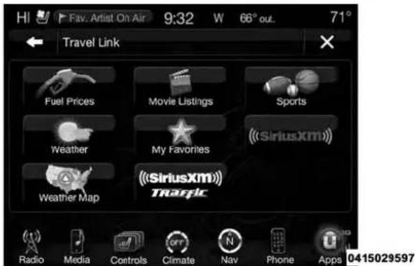 Hi Fiv. Artist On Air 9:32 W 66° out. 71° Travel Link Fuel Prices Movie Listings Sports Weather My Favorites ((SiriusXm)) Weather Map ((SiriusXm) TRAFFIC Radio Media Controls Climate Nav Phone Apps 0415029597