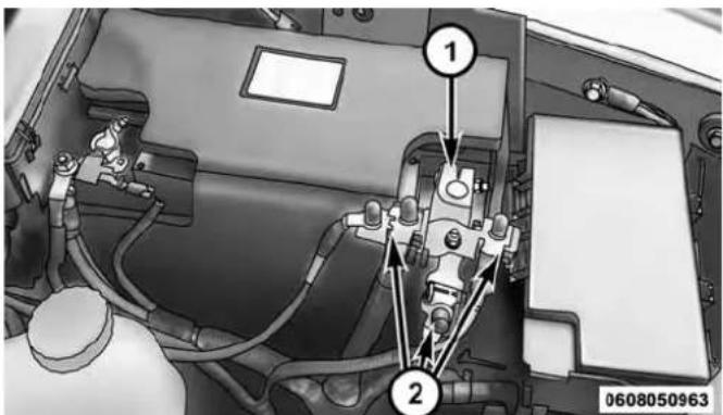 Technical diagram of an automotive engine compartment with numbered components and a vehicle identifier