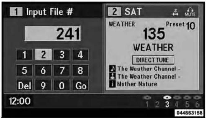1 Input File # 2 SAT WEATHER Preset 10 135 WEATHER DIRECT TUNE The Weather Channel - The Weather Channel - Mother Nature 12:00 1 2 3 4 5 6 7 8 Del 9 0 Go 044863158