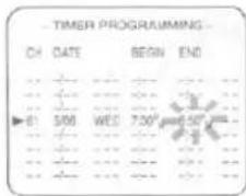 TIMER PROGRAMMING CH DATE BEGIN END ▶ 5/00 WED 7:30' 6:50'