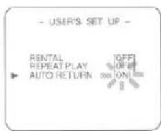 - USER'S SET UP - RENTAL OFF REPEAT PLAY OFF AUTO RETURN ON
