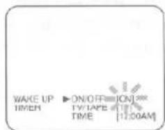 WAKE UP ▶ON/OFF=ON TIME TY/TAPE TIME [17:00AM]