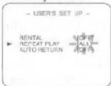 - USER'S SET UP - RENTAL 1/OFF REPEAT PLAY =ALL AUTO RETURN 2/OFF