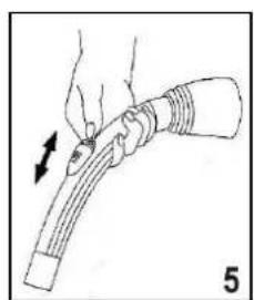 Illustration of a hand holding a flexible hose with a directional arrow indicating force or movement (no text or symbols)
