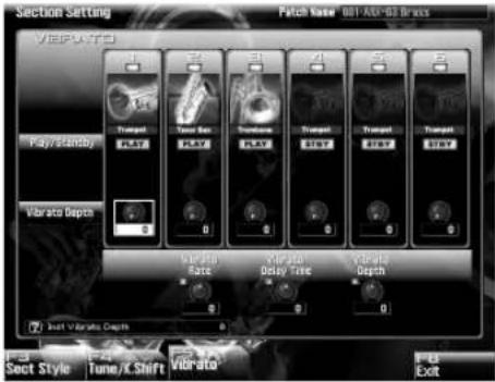 Section Setting Patch Name: 011-AXI-93 Bypass Vibrato Play/stop Varato Depth Play/stop Play Varato Play Varato Delay Time Varato Depth Varato Race Varato Delay Time Varato Depth Set Style: Tune/X.Shift Vibrato Colt