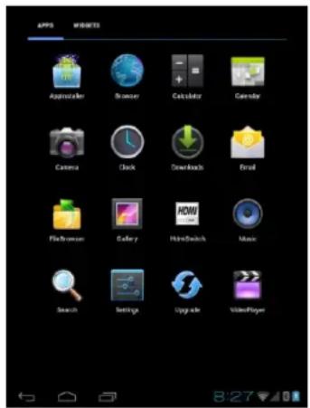 APPS IMPORTS AppWizard Browser Calculator Calendar Camera Clock Downloads Email FileSearch Gallery HideSwitch Music Search Settings Upgrade VideoPlayer