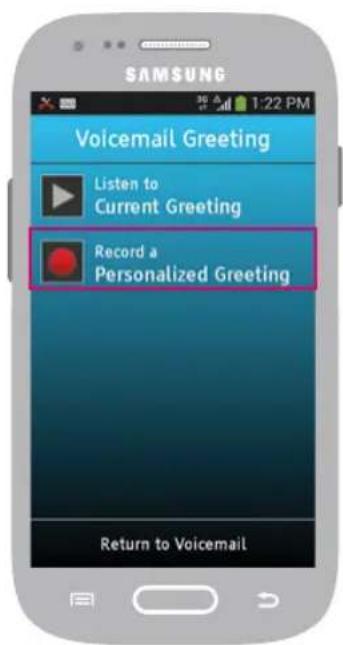 SAMSUNG Voicemail Greeting Listen to Current Greeting Record a Personalized Greeting Return to Voicemail