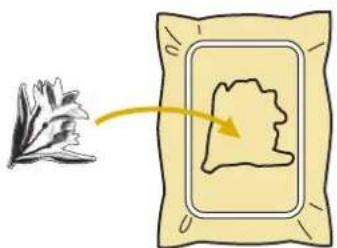 Diagram showing a leaf-like structure transforming into a rectangular patch with an arrow indicating direction.