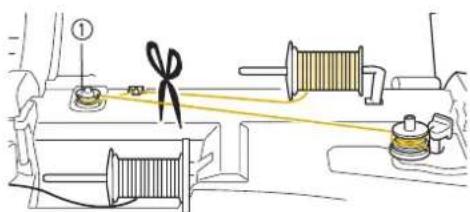 Diagram illustrating a sewing process with labeled components and needle insertion technique