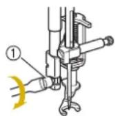 BABY LOCK Ellisimo Gold 2 BLSOG2 - Hold the quilting foot in place with your right hand, and tighten the presser foot holder screw using the screwdriver with your left hand. - 1