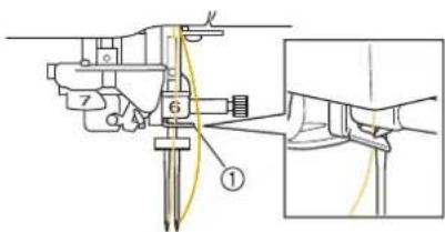 Technical diagram showing a mechanical assembly with numbered components and a magnified detail view labeled ①