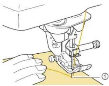 BABY LOCK Ellisimo Gold 2 BLSOG2 - Hold the thread tail and fabric with your left hand, and rotate the handwheel with your right hand to insert the needle into the fabric. - 1