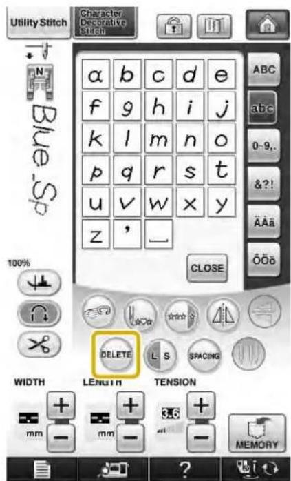 Utility Stitch Character Decorative Stitch a b c d e f g h i j k l m n o p q r s t u v w x y z ' _ 100% CLOSE DELETE L S SPACING WIDTH LENGTH TENSION mm - mm - - MEMORY