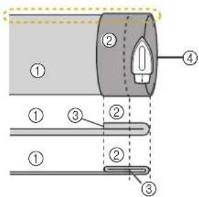 Technical diagram showing a cross-section of a mechanical or electrical component with numbered parts and dashed alignment lines.