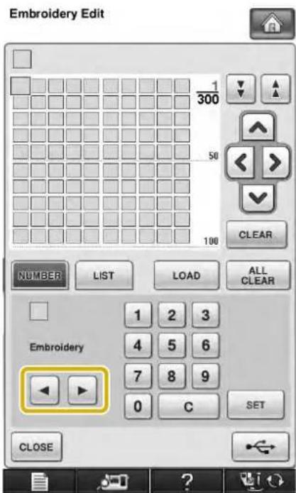 Embroidery Edit 1 300 50 100 CLEAR NUMBER LIST LOAD ALL CLEAR 1 2 3 4 5 6 7 8 9 0 C SET Embroidery OK