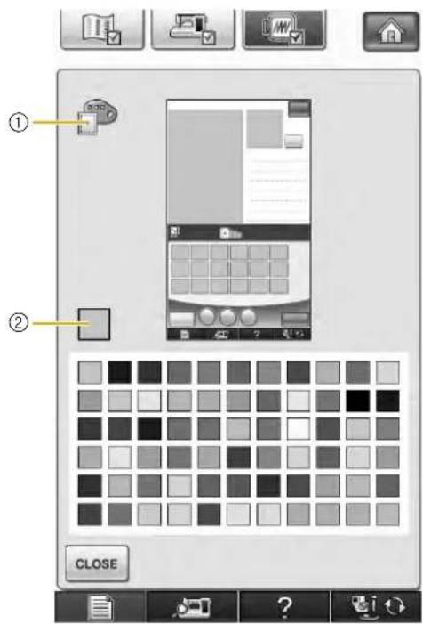 Screenshot of a mobile app interface showing color palette and UI elements, with numbered annotations pointing to UI elements.