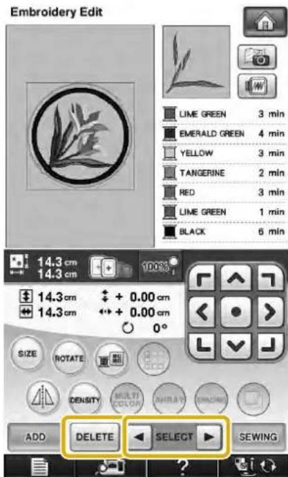 Embroidery Edit LIME GREEN 3 min EMERALD GREEN 4 min YELLOW 3 min TANGERINE 2 min RED 3 min LIME GREEN 1 min BLACK 6 min 14.3 cm 100% 14.3 cm + 0.00 cm 14.3 cm + 0.00 cm 0° SIZE ROTATE DENSITY MULTI COLOR ANIMAL CHOCOM ADD DELETE SELECT SEWING