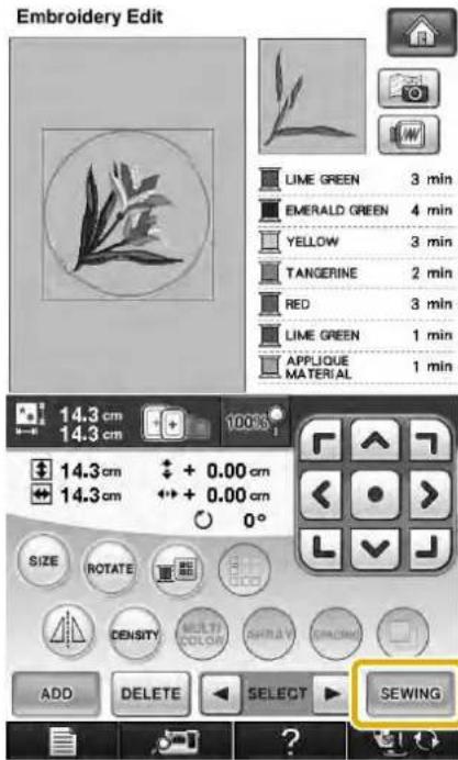 Embroidery Edit LIME GREEN 3 min EMERALD GREEN 4 min YELLOW 3 min TANGERINE 2 min RED 3 min LIME GREEN 1 min APPLIQUE MATERIAL 1 min 14.3 cm 14.3 cm 14.3 cm + 0.00 cm 14.3 cm + 0.00 cm 0° SIZE ROTATE DENSITY MULTI COLOR GRAND CHACC ADD DELETE SELECT SEWING