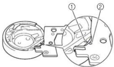 Technical diagram of a mechanical assembly with labeled parts ① and ②