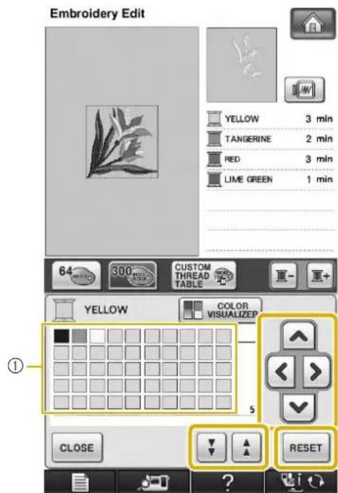 Embroidery Edit YELLOW 3 min TANGERINE 2 min RED 3 min LIME GREEN 1 min 64 300 CUSTOM THREAD TABLE YELLOW COLOR VISUALIZEP CLOSE RESET