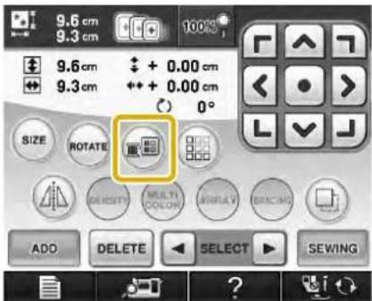 9.6 cm 9.3 cm 9.6 cm 9.3 cm + 0.00 cm + + 0.00 cm 0° SIZE ROTATE DENSITY MULTI COLOR DISPLAY BRACING ADD DELETE SELECT SEWING