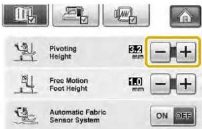 Pivoting Height 3.2 mm Free Motion Foot Height 1.0 mm Automatic Fabric Sensor System