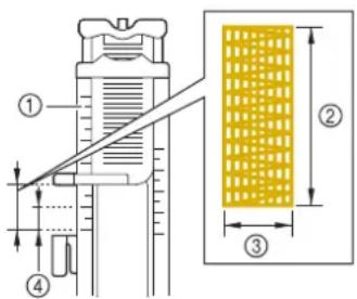 Technical diagram showing a mechanical device with labeled components and dimensional annotations