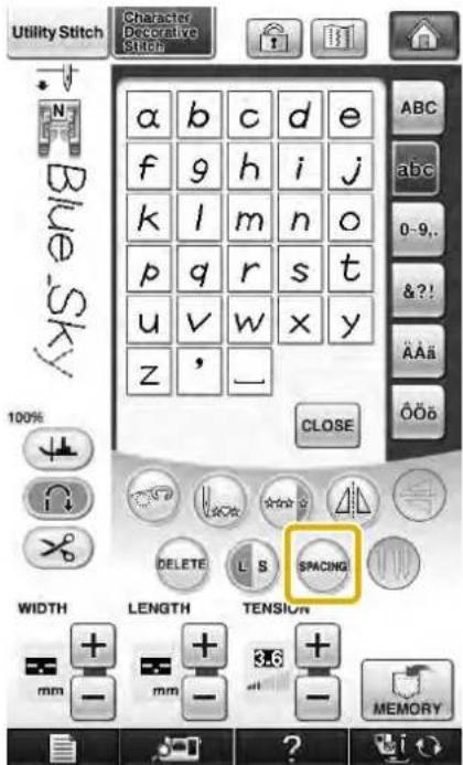 Utility Stitch Character Decorative Stitch a b c d e f g h i j k l m n o p q r s t u v w x y z ' _ 100% CLOSE DELETE L S SPACING WIDTH LENGTH TENSION mm - mm - 3.6 - MEMORY