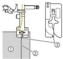 Technical diagram showing mechanical assembly with labeled parts and a close-up view of a component labeled R.