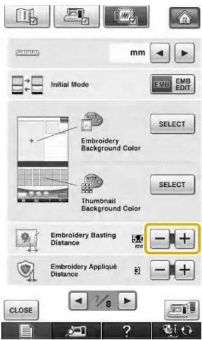 Initial Mode Embroidery Background Color Thumbnail Background Color Embroidery Basting Distance Embroidery Appliqué Distance SELECT SELECT CLOSE