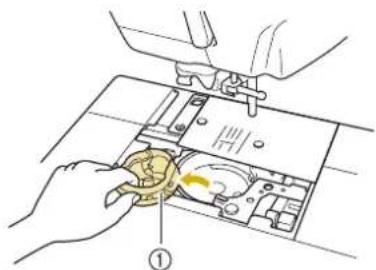 Diagram showing hands installing or adjusting a device with a yellow component, labeled with number ①