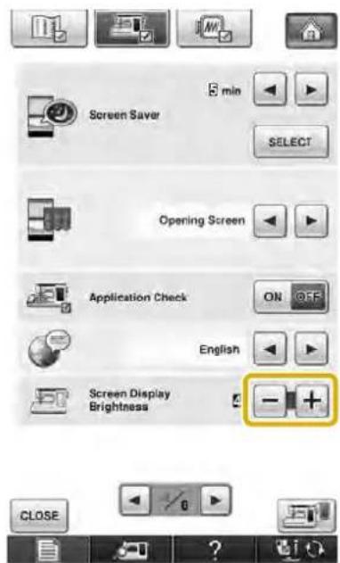 Screen Saver 5 min SELECT Opening Screen Application Check ON OFF English Screen Display Brightness - +