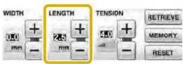 WIDTH 100 mm + - LENGTH 245 mm + - TENSION 400 + - RETRIEVE MEMORY RESET