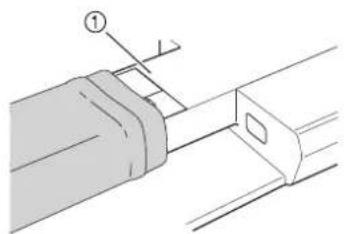 Technical diagram showing a mechanical assembly with labeled component ① and dimension L