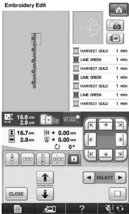 Embroidery Edit HARVEST GOLD 1 min LIME GREEN 1 min HARVEST GOLD 1 min LIME GREEN 1 min HARVEST GOLD 1 min LIME GREEN 1 min HARVEST GOLD 1 min 16.6 cm 2.9 cm 100% 16.7 cm + 0.00 cm 2.9 cm + 0.00 cm 0° CLOSE SELECT